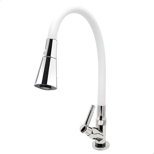 Torneira Gourmet de Cozinha Flexível de Bancada, Cone com 2 Jatos, Branco/Cromado, Acionamento 1/4 de volta