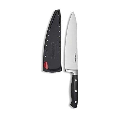 Faca de chef Farberware 5173577 Edgekeeper, rebite triplo e bainha autoafiável, 20 cm, preto