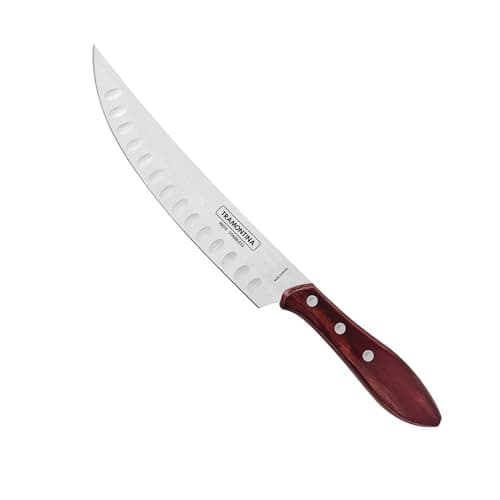 Faca para Carne Butcher Tramontina com Lâmina em Aço Inox e Cabo em Madeira Tratada Polywood Vermelho 8"