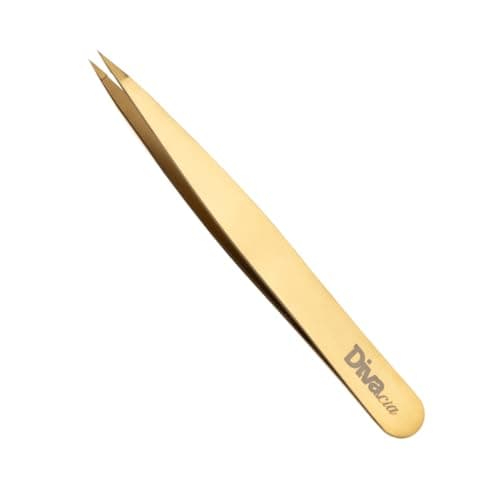 Pinça para Sobrancelhas Agulha Ponta Fina de Alta Precisão Profissional para Design de Sobrancelhas - Autoclavável - Dourada