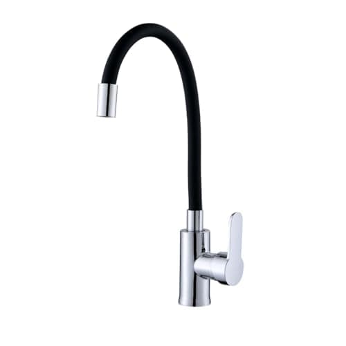 Torneira Cozinha Flexível Slim Bancada Pia Quente Fria Monocomando Cromo e Preto Emborrachada Moderna