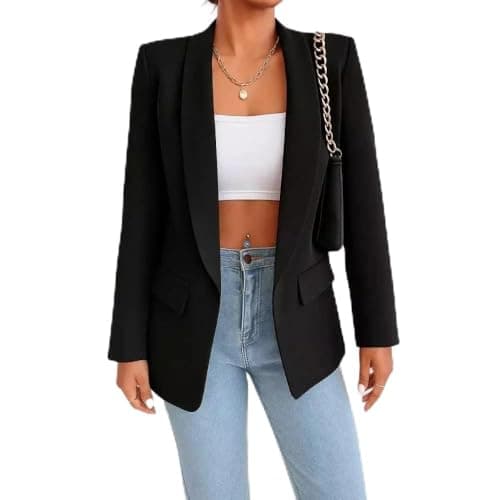 Blazer Feminino Alfaiataria Social Longo Max – Versátil, Sofisticado, Elegante e Caimento Impecável (BR, Alfa, G, Regular, Regular, Preto)
