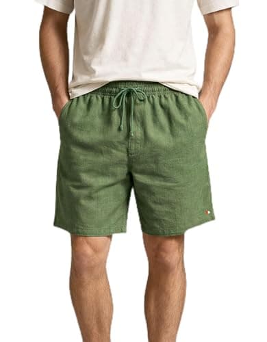 Bermuda Shorts Masculina Sandrini Linho Casual Elástico (BR, Alfa, G, Regular, Regular, Verde)
