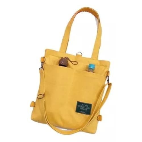 Bolsa Mochila Unissex De Lona Espaçosa Praia Passeio Academia Resistente Multiuso (Amarelo)