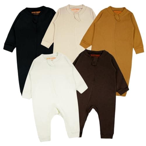 Kit 5 Macacão Minimalista Para Bebê em Algodão Com Zíper Cores Neutras Confortáveis 0 a 12 Meses (9 a 12 meses)