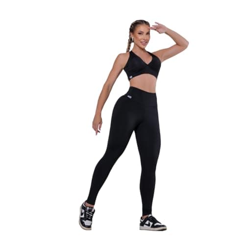 Conjunto Fitness de Academia Feminino com Top 3 em 1 Alta Sustentação e Legging Cós Alto – Forro Duplo, Zero Transparência, Conforto e Versatilidade - Brazilian Fitness AQN (Padrão, Preto, P)