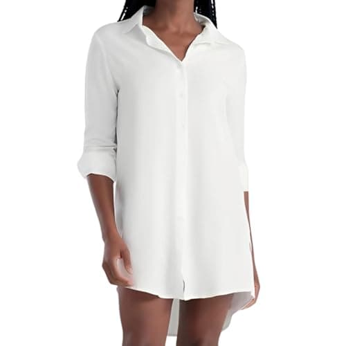SHE BY MASH Camisão Feminino Soltinho Saída de Praia Chemise em Viscose Verão Dry Fit, Off White, G