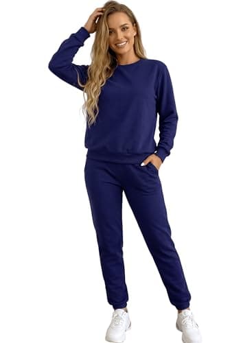 Conjunto de Moletom Feminino Flanelado, Blusa de Moletom e Calça Jogger, Ideal para o Inverno (BR, Alfa, M, Regular, Regular, Azul)