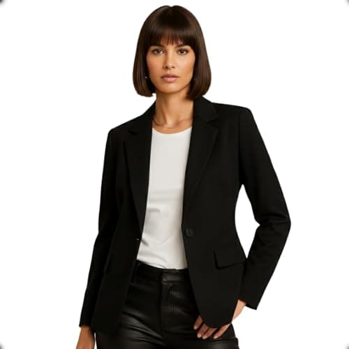 Blazer Feminino Sem Forro com Botão Encapado e Bolsos Falsos (BR, Alfa, Único, Regular, Regular, P, preto)