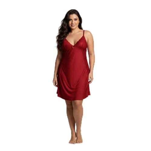 Camisola de microfibra Plus size detalhe renda nas duas laterais, sem bojo, sexy, linha noite, pijama (Rubi, 50)