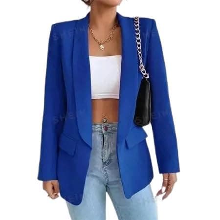 Blazer Feminino Alfaiataria Social Longo Max – Versátil, Sofisticado, Elegante e Caimento Impecável (BR, Alfa, GG, Regular, Regular, Azul)