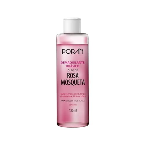 Demaquilante Bifásico Poran - Rosa Mosqueta 150ml - Remove Maquiagem à Prova D'água - Não Arde os Olhos, Hidratação