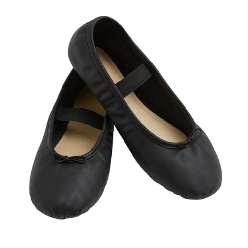 Sapatilha meia ponta em Couro Sintético Encantada ballet nas cores Rosa, Preto, Branco e Bege (número 22 ao 40) Conforto, Resistência e Liberdade para cada Movimento. (Preto, BR, Criança de 9 a 12 anos, Numérico, 32)