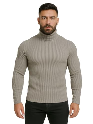 Blusa Cacharrel Masculina Gola Alta, Canelada, Manga Longa, Suéter Casaco (BR, Alfa, GG, Regular, Regular, Cinza)