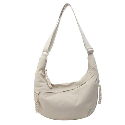 Sanxiner Bolsa tiracolo crescente feminina, bolsa Hobo de nylon folgada, bolsa de ombro espaçosa, bolsa tiracolo, 1 bege, Medium