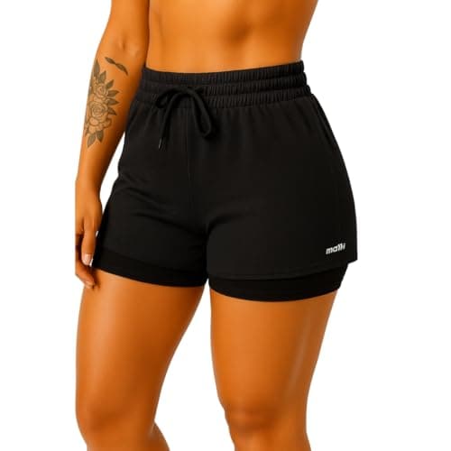 Bermuda Short 2 em 1 Feminino Dryfit Treino Academia Esporte Corrida Casual Bolso (BR, Alfa, M, Regular, Regular, Preto)