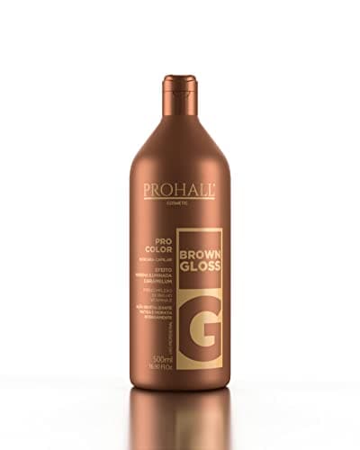 Máscara Matizadora Marrom Prohall - Brown Gloss 500ml, Efeito Morena Iluminada, Hidratação Profunda e Brilho de Salão