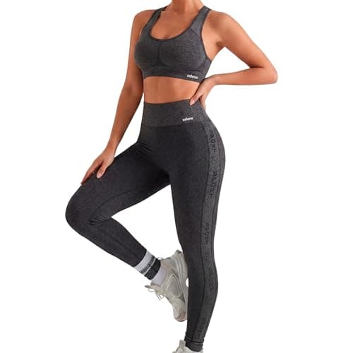SELENE Conjunto Top e Legging Sport Sem Costura Fitness Feminino Adulto, Preto Mescla, M