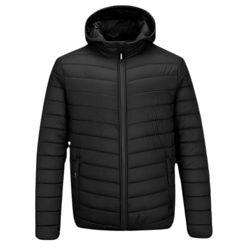 Jaqueta Puffer Bobojaco Masculina Casaco Corta Vento Acolchoada Impermeável Bolsos Capuz Removível (BR, Alfa, G, Regular, Regular, Preto)