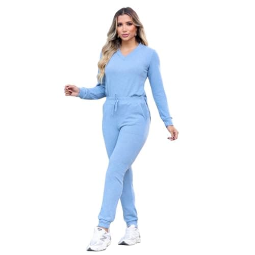 Conjunto Feminino Casual Inverno Meia Estação Confortável Duas Peças Calça De Frio e Blusa De Frio (Cinza, G)