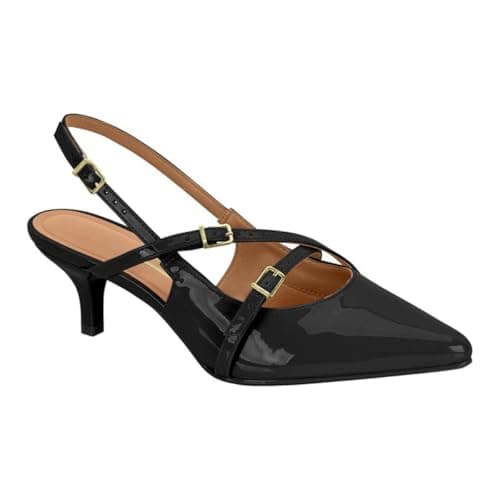 Sapato Scarpin Slingback Feminino Vizzano Slingback Salto Baixo Aberto Napa Conforto e Estabilidade Verniz (Preto, BR, Adulto, Numérico, 37)