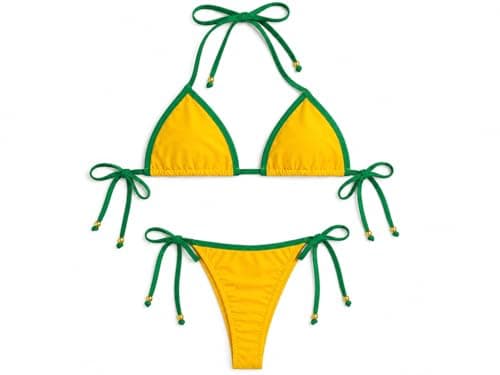Biquini Verão Fio Dental Marquinha de Fita Verde Amarelo Brasil Copa Do Mundo (Amarelo) Tam U