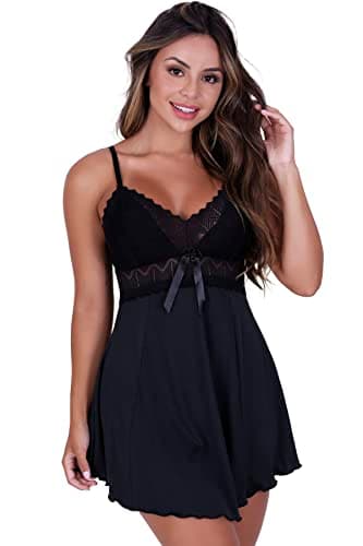 Camisola Clarisse de Microfibra Light e Renda FemininA (Preto, GG)