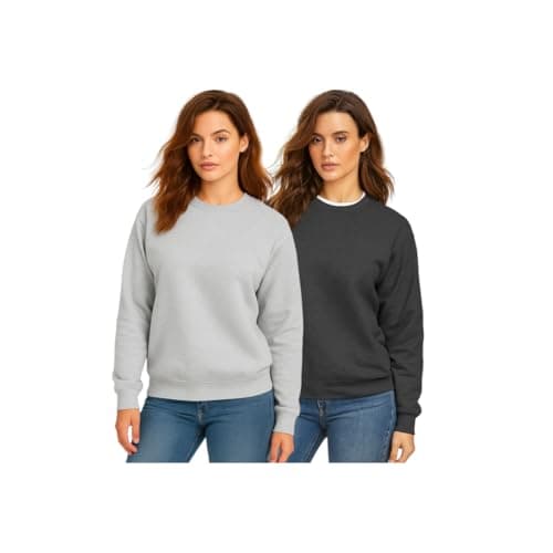 Kit 2 Casaco Moletom Gola Redonda Feminino Careca Blusa De Frio (BR, Alfa, GG, Regular, Regular, Mescla/Chumbo)