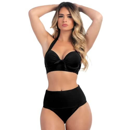 Biquíni Meia Taça Com Bojo Sustentação E Calcinha Hot Pant Cor:Biquini Preto;Tamanho:P (34-36)