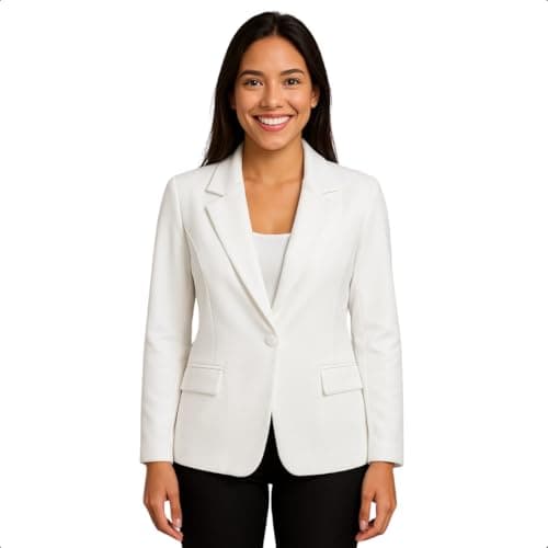 Blazer Feminino Sem Forro com Botão Encapado e Bolsos Falsos (BR, Alfa, Único, Regular, Regular, GG, branco)