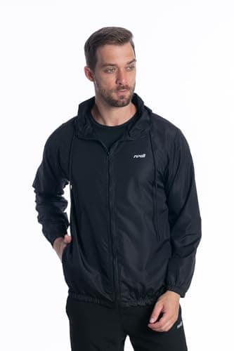 Jaqueta Corta Vento Impermeável Masculina Com Capuz (BR, Alfa, G, Regular, Regular, Preto)