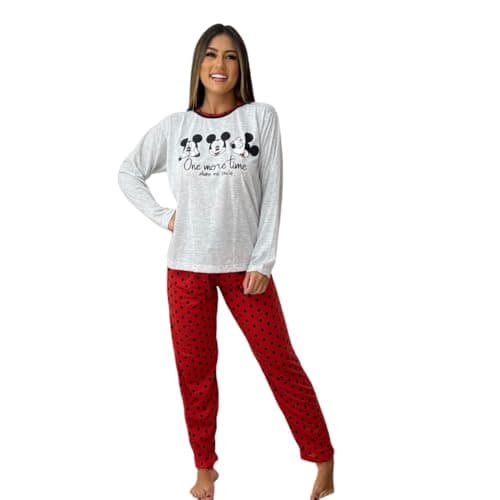 Pijama Adulto Malha com Calça e Manga Comprida de Inverno Faces P