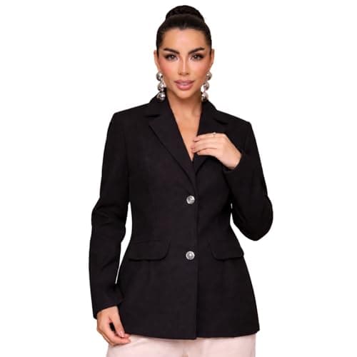 Casaco Feminino Elegante em Lã Batida Modelagem Blazer Gola V com Lapela Tamanhos M G GG Inverno (BR, Alfa, M, Regular, Regular, PRETO)