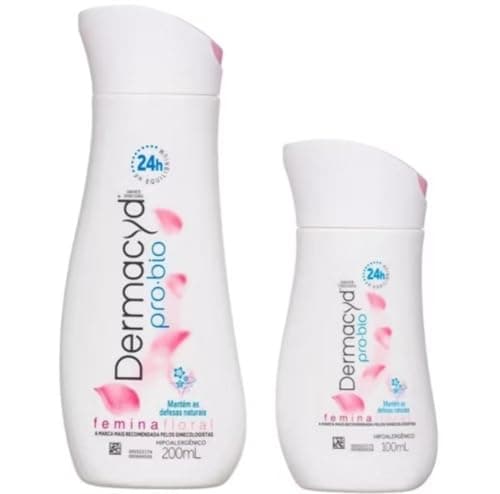 Sabonete Íntimo Dermacyd Femina Floral, Proteção 24 horas, Duas Unidades 200ml + 100ml, Combate Maus Odores e Equilibra o pH, Combinação Bio Protect, Hipoalergênico.
