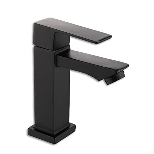 Torneira Banheiro Lavabo Fria Quadrada 1/4 Volta Luxo Preto Fosco, Preta, Metal, Inox Aço, Premium, Gourmet, Bancada, Pia, Alto Padrão - TKLA