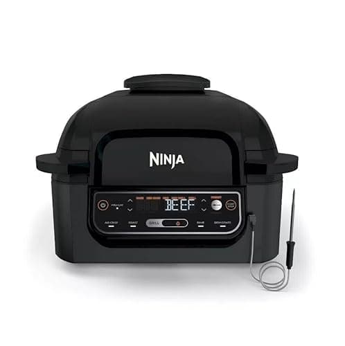Ninja Sonda inteligente integrada interna Foodi Pro 5 em 1, fritadeira a ar de 4 litros, assado, desidratado, uma tecnologia de grelha ciclônica, com capacidade de 4 bifes, com acabamento inoxidável