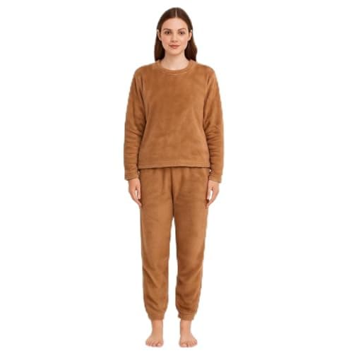 Pijama feminino manga longa quentinho fofinho pelúcia Marrom