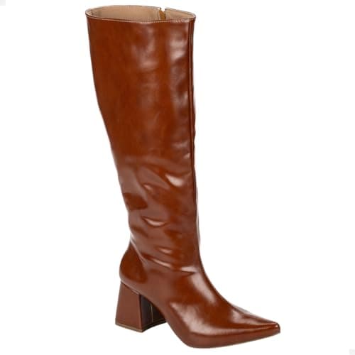 Bota Feminina Cano Longo Bico Fino Montaria Salto Médio Grosso Elegante Festa Moda (5, Caramelo, Normal, BR, Adulto, Numérico, 40)