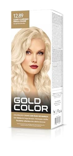 Coloração Capilar Gold Color 12.89 Louro Claríssimo Pérola Cendre- Vegana com Óleo de Marula, Brilho Intenso e Cobertura dos Cabelos Brancos