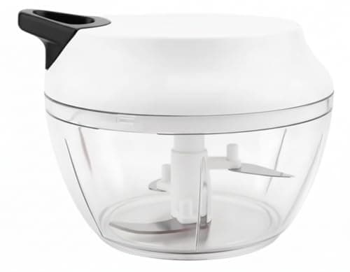 Processador de Alimentos Grande 480ml Triturador Com Três lâminas Em Aço Inox Manual Acionamento Por Corda Retrátil (BRANCO)