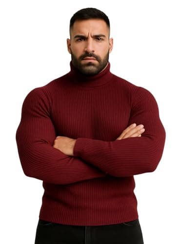 Blusa Cacharrel Masculina Gola Alta, Canelada, Manga Longa, Suéter Casaco (BR, Alfa, M, Regular, Regular, Bordo)