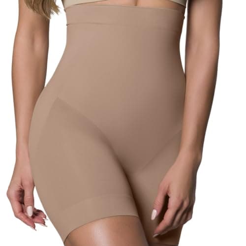 SELENE Shorts Alto Redutor Sem Costura Feminino, Natural, M