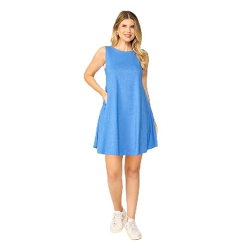 Vestido Regata Feminino, Algodão Casual com Bolsos Laterais Tribo Livre (BR, Alfa, GG, Regular, Regular, Azul Aço)