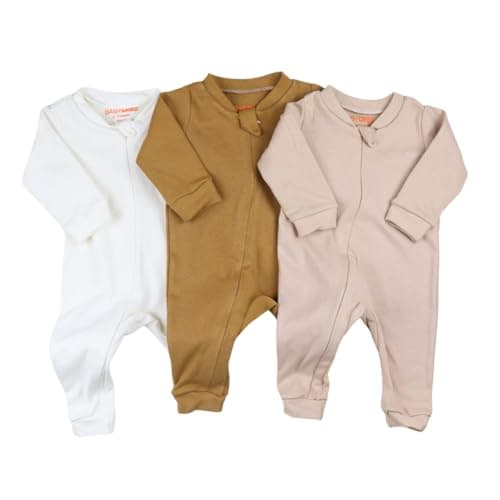 Combo 3 Macacão Minimalista para Bebês de 0 a 12 Meses - Tecido Respirável de Algodão, Abertura em Zíper (Cores Neutras, 3-6 MESES)