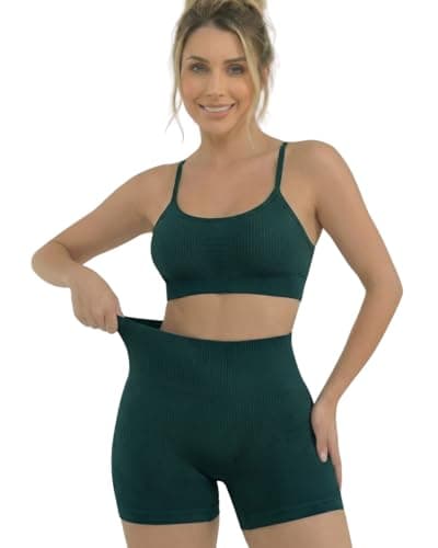 DEMILLUS Conjunto Academia Feminino Short Top Sem Costura Fitness, Verde Esmeralda, Veste G e GG