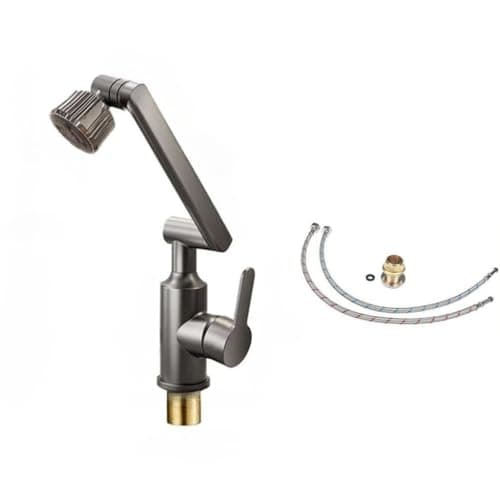 Torneira de 1080° graus giratória de água quente e fria torneira de cozinha moderna giratória para casa-Com mangueira(Cor preto cinzento)