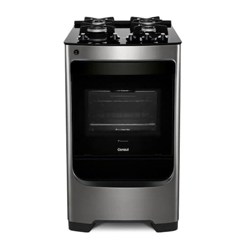 Fogão Consul 4 bocas cor Inox com mesa de vidro e grade de ferro fundido - CFO4VAR BIVOLT