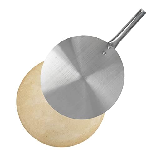 Pedra Refratária 37cm Redonda + Pá de Alumínio 35cm para Pizza Forno Churrasqueira