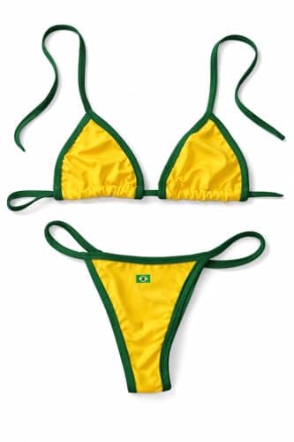 Biquíni Cortininha Fio Dental Brasil Copa do Mundo Para Marquinha Amarelo Fita Verde Detalhe Bandeira TAMANHO "M"