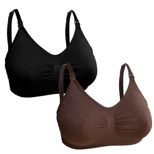 KIT 2 Sutiã Amamentação Sem Costura Gestante Mãe Pós Parto (BR, Alfa, M, Regular, PRETO-CASTANHO)